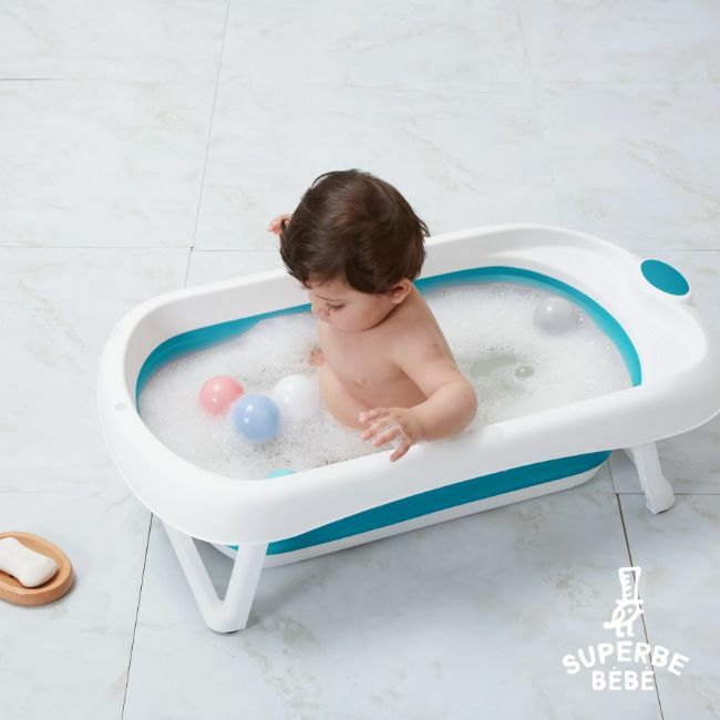 Livrenpoche : Baignoire bébé pliable - Thermomètre et coussin inclus - - Divers