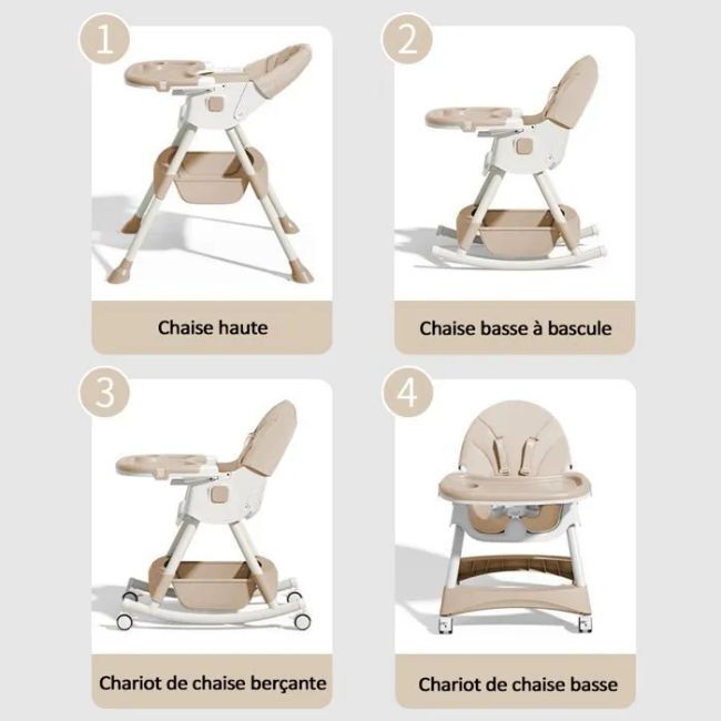 Livrenpoche : Chaise haute pour bébé enfant 3 en 1 réglable avec harnais 5 points, de la naissance à 6 ans - - Divers
