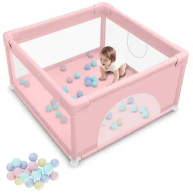 Parc bébé rose 90 x 90 cm avec 20 boules - - Divers