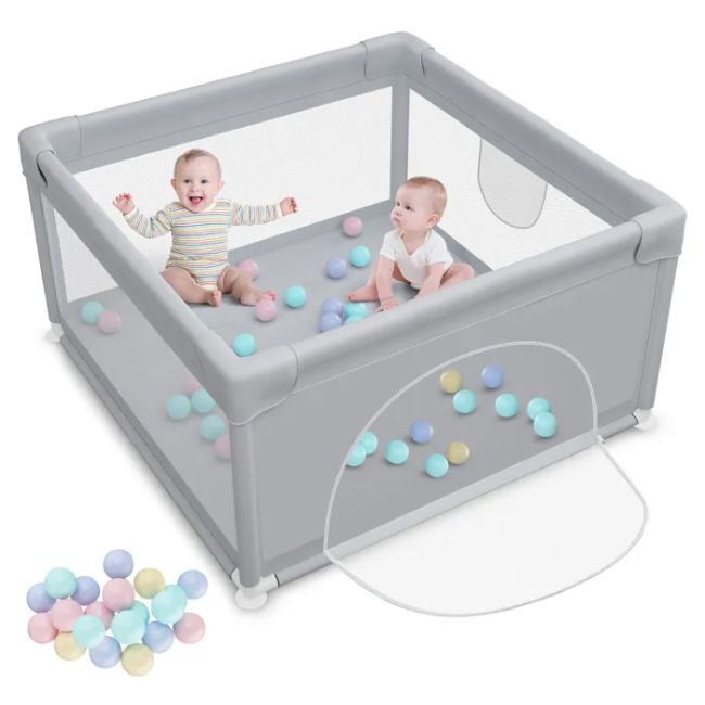 Parc bébé gris 90 x 90 cm avec 20 boules - - Divers