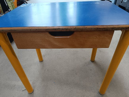 Table bleue et jaune maternelle 53cm avec tiroir - - Divers