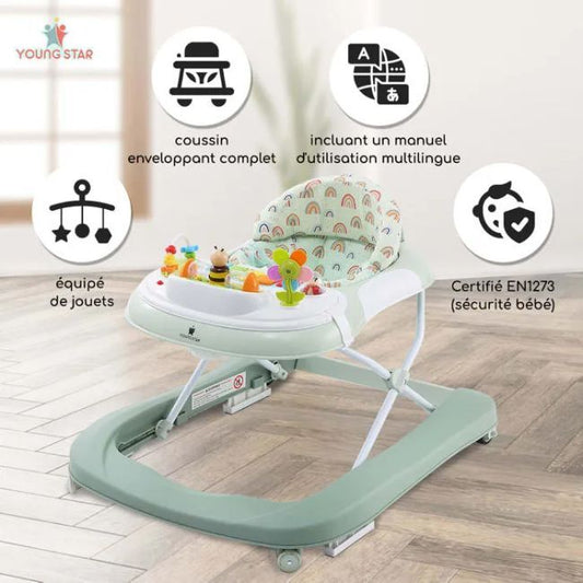 Livrenpoche : Trotteur bébé évolutif musical pliable réglable en hauteur - Gris - YOUNGSTAR -  - Divers