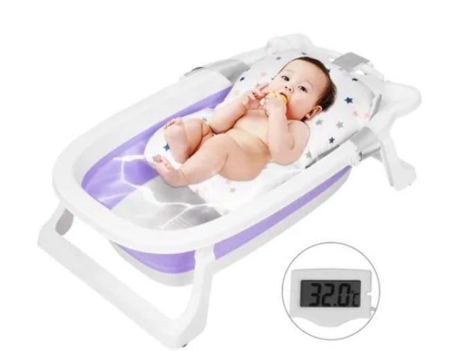 Livrenpoche : Baignoire pliable bébé pliante avec Thermomètre violet -  - Divers