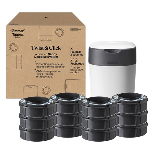Livrenpoche : Tommee Tippee Twist, Click Sangenic Tec Set Débutant Poubelle À Couches Protection Anti - Odeur, germe garantie + 12 recharges, blanc, 1 unité -  - Divers