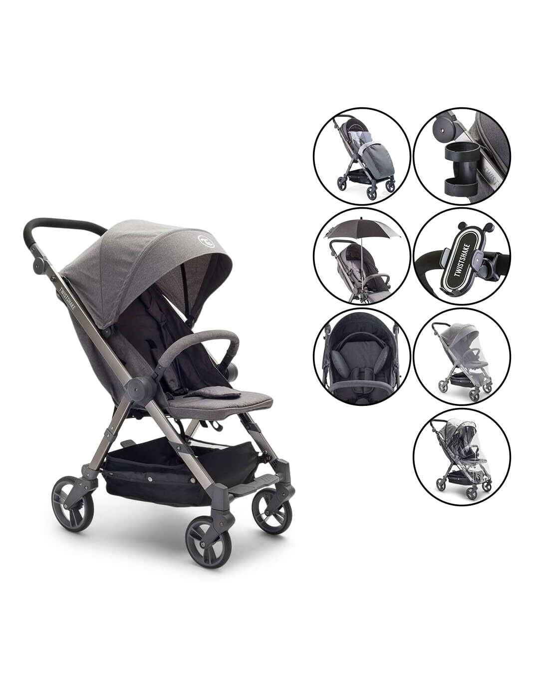 Twistshake 7 En 1 Poussette Pliante Pour Bébé grise + 7 accessoires -  - Divers
