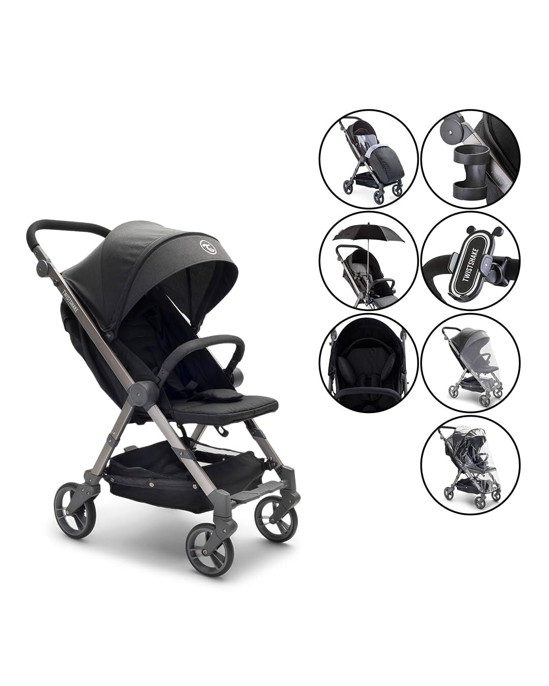 Twistshake 7 En 1 Poussette Pliante Pour Bébé noire + 7 accessoires -  - Divers