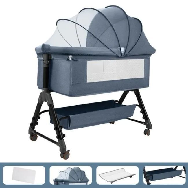 Lit Bébé Berceau Cododo pour Bébé 0-36 Mois, Hauteur Réglable Gris-Bleu -  - Divers