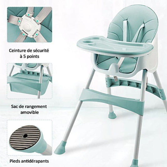 Chaise haute évolutive MAGICFOX - Vert - Harnais 5 points -  - Divers
